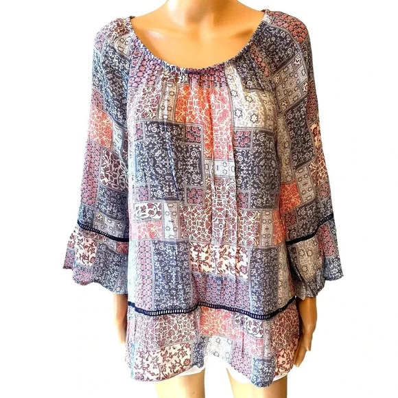 Como Vintage Floral Lightweight Comfortable Off Shoulder Blouse Women Size L - Picture 1 of 6